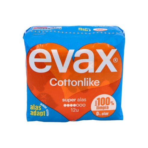 COMPRESAS HIGIENICAS FEMENINAS EVAX COTTONLIKE SUPER CON ALAS 24 COMPRESAS