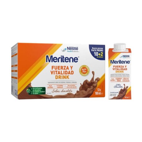 MERITENE FUERZA Y VITALIDAD DRINK  12 BOTELLAS 180 ml SABOR CHOCOLATE